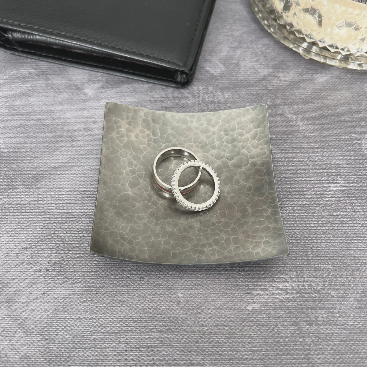 Steel Ring Dish - Square, Hammered