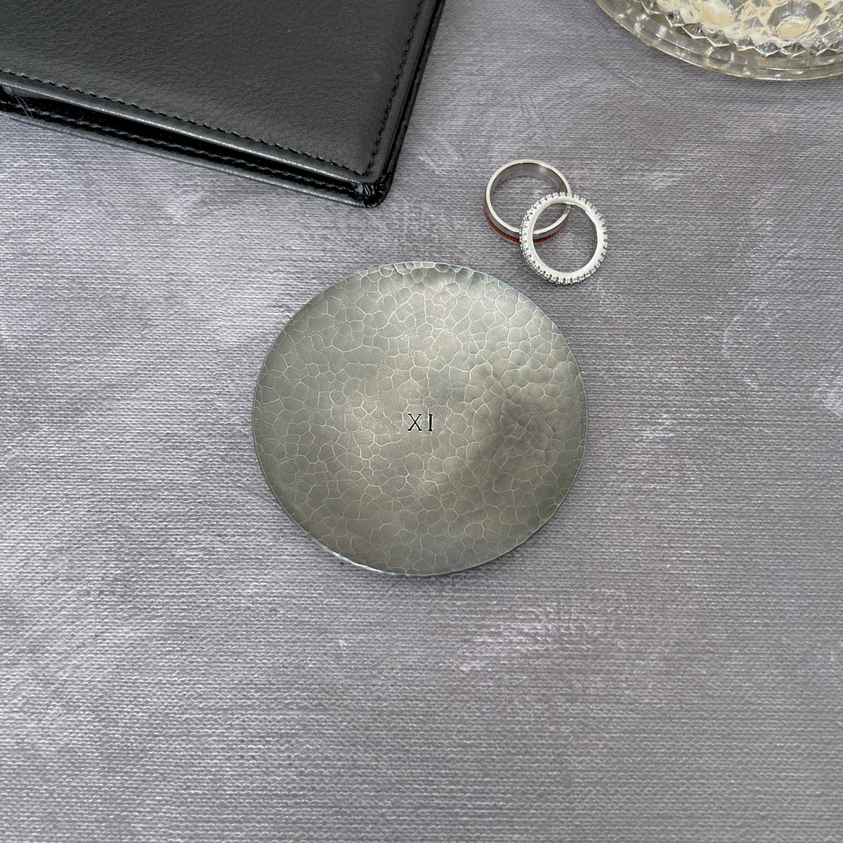 Personalized Steel Ring Dish - Round, Hammered & Custom Stamped