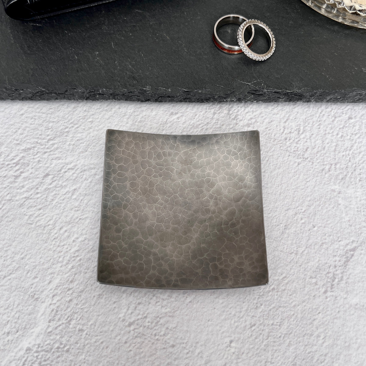 Steel Ring Dish - Square, Hammered