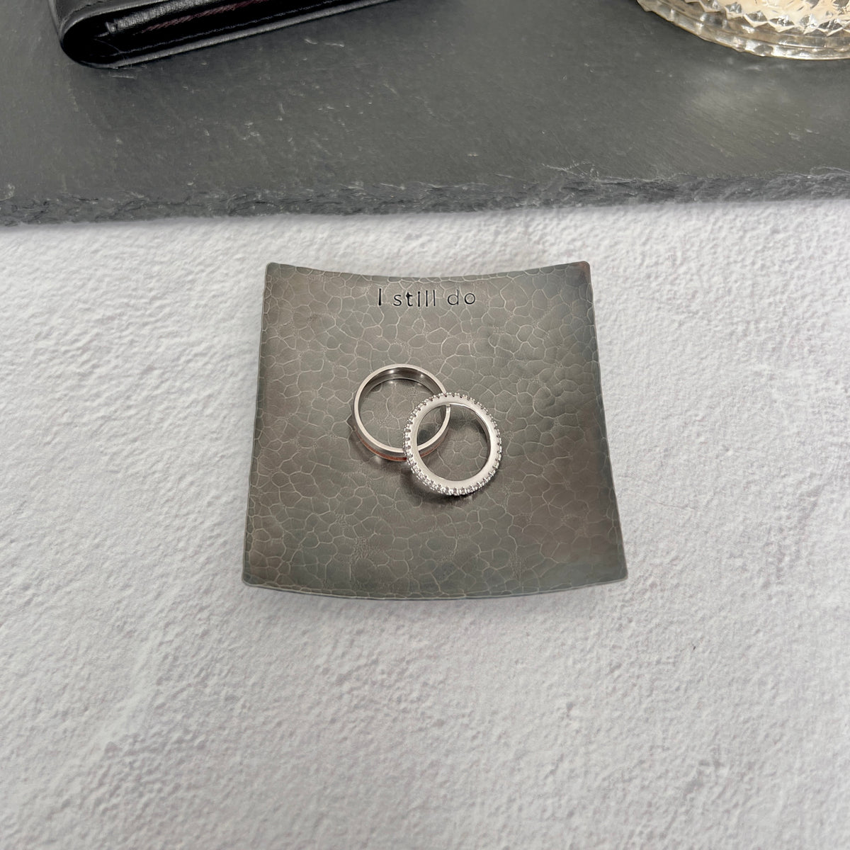 I Still Do Steel Ring Dish - Square, Hammered