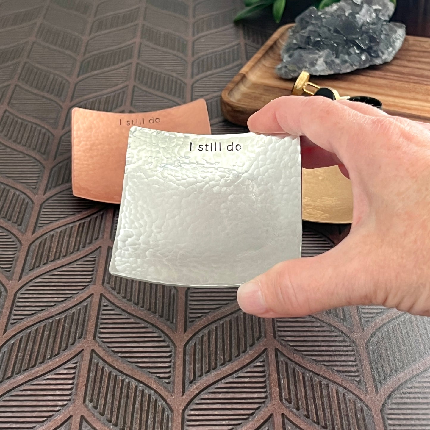 "I Still Do" Hand-Stamped Pewter Ring Dish, Square