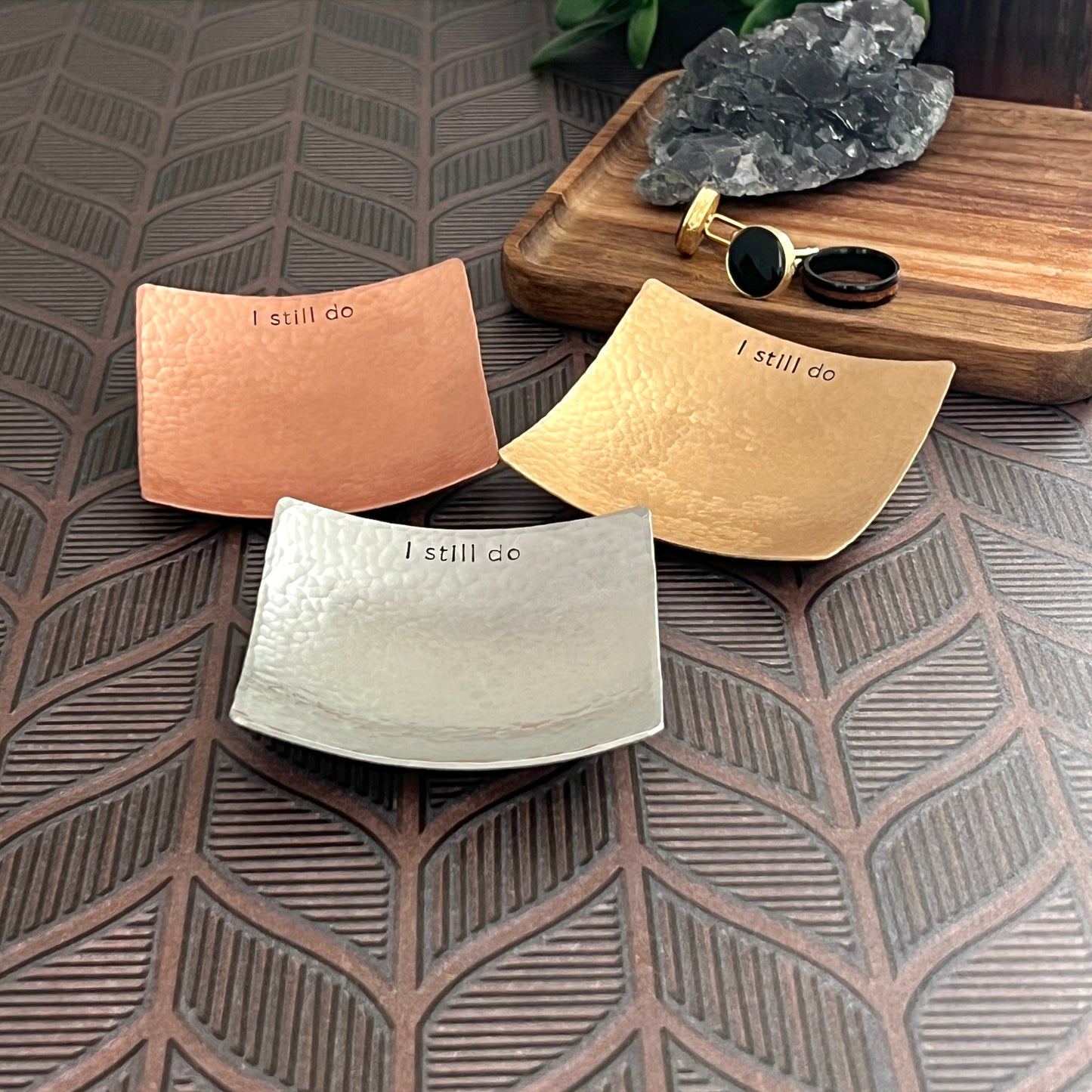 “I Still Do” Engraved Ring Dish – Hammered Copper, Bronze, or Pewter Christmas Gift