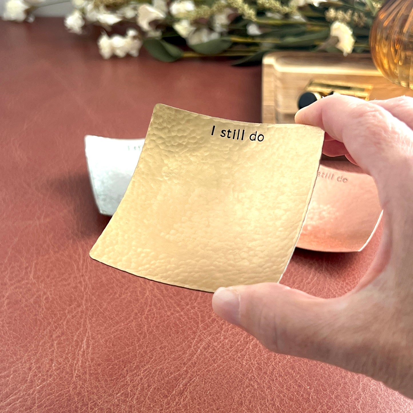 Square Bronze Ring Dish - Hammered & Custom Stamped