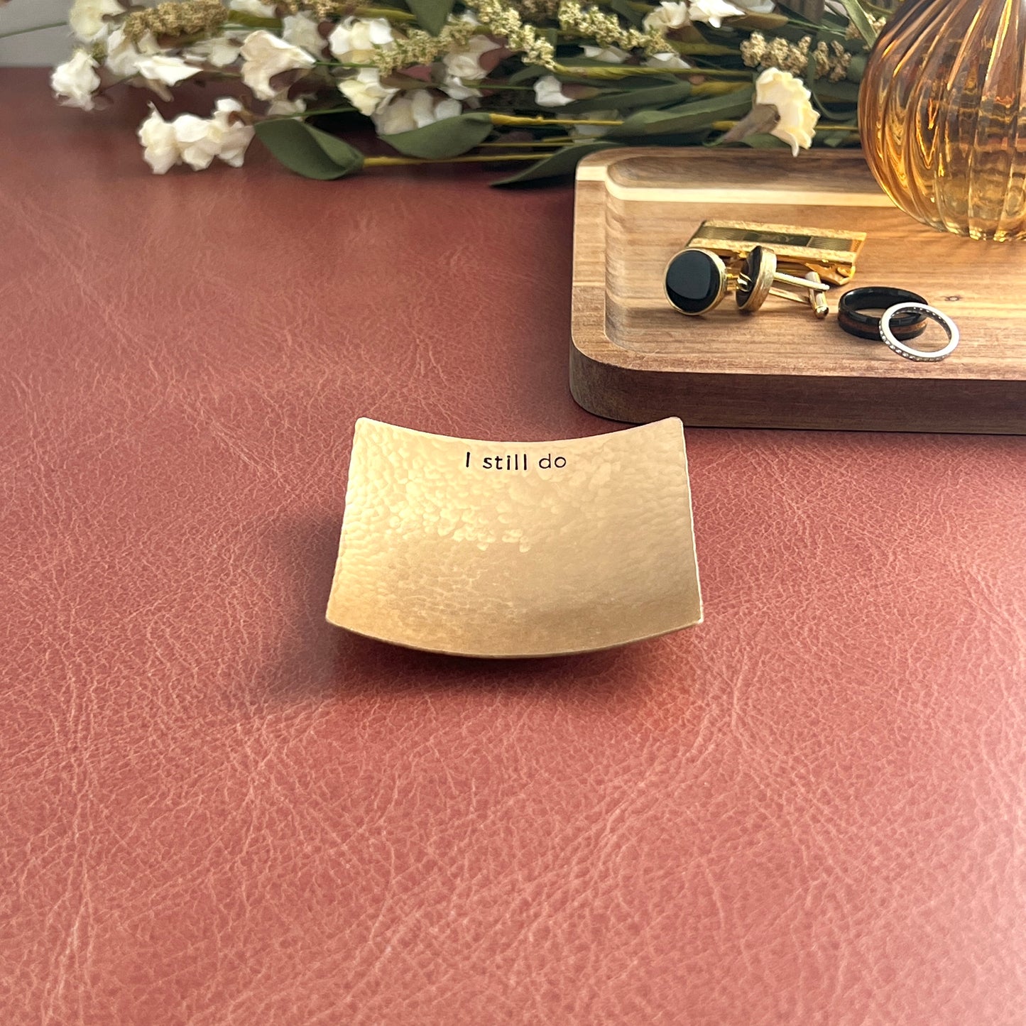 Square Bronze Ring Dish - Hammered & Custom Stamped