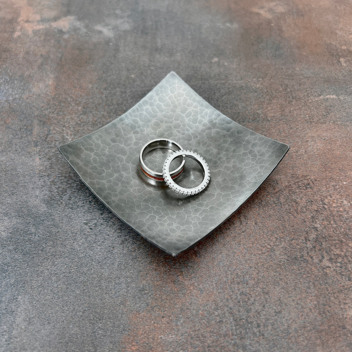 Steel Ring Dish - Square, Hammered
