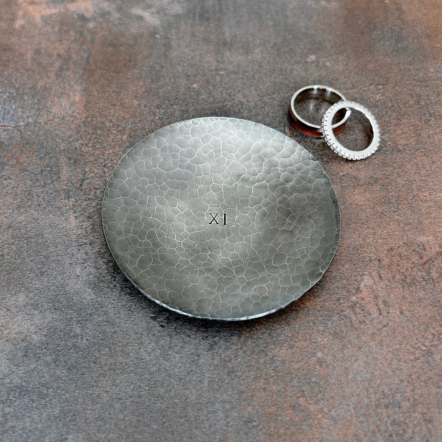 Personalized Steel Ring Dish - Round, Hammered & Custom Stamped