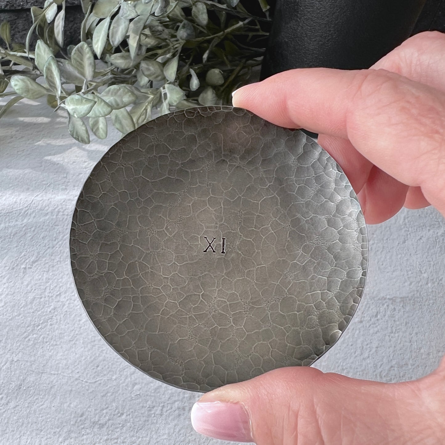 Personalized Steel Ring Dish - Round, Hammered & Custom Stamped