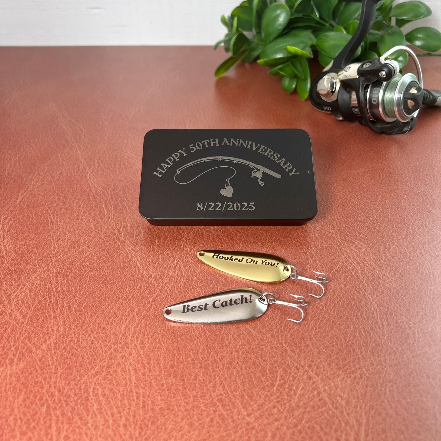 Custom Fishing Lure Set with Personalized Tin — Handcrafted Gift for Him