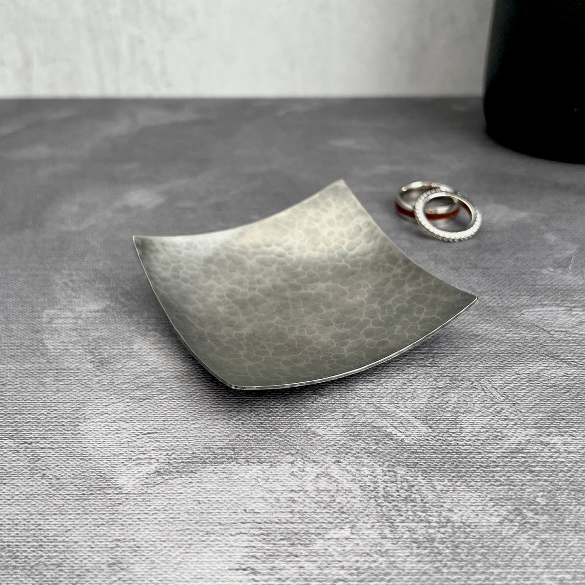 Steel Ring Dish - Square, Hammered