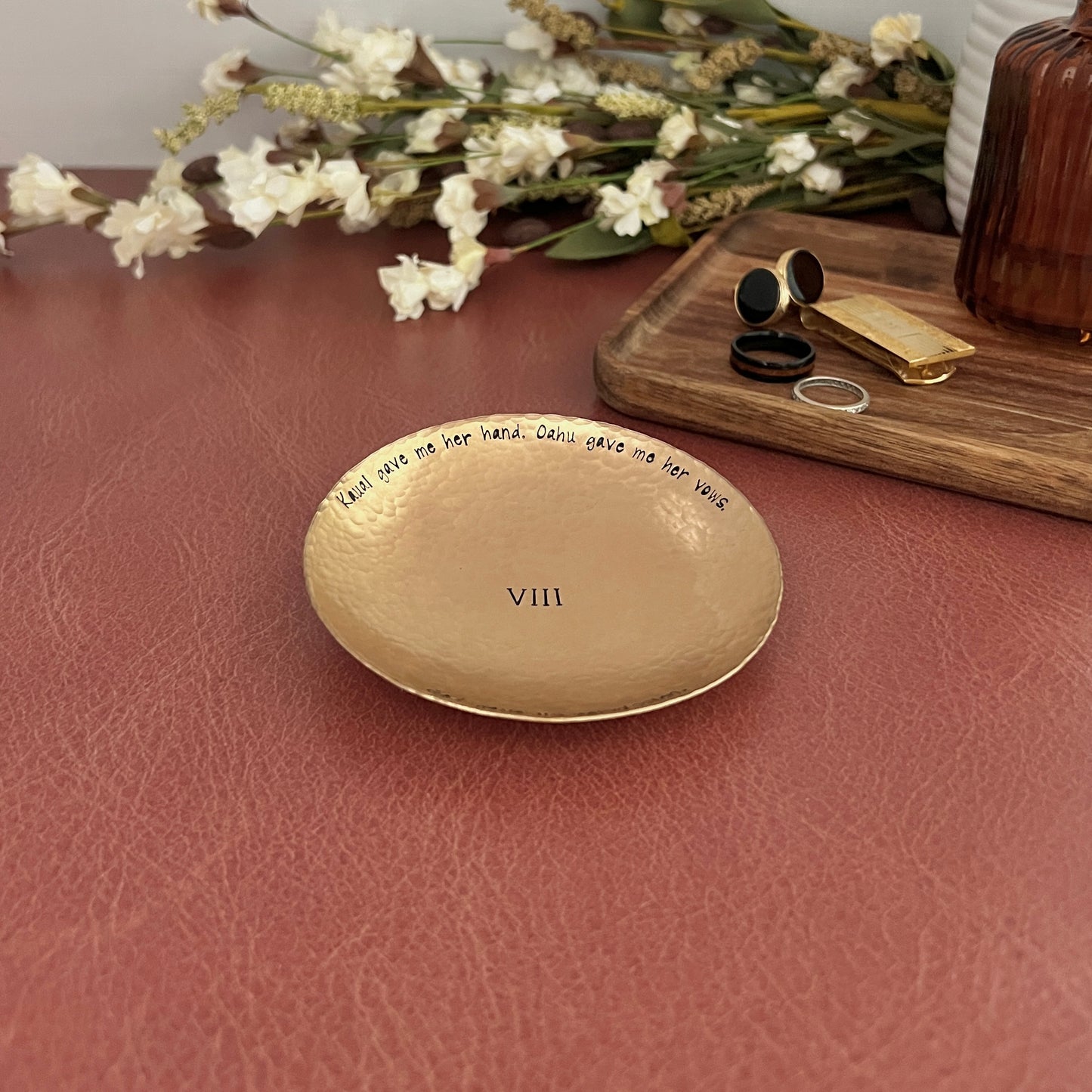 Custom Engraved Ring Dish – Small or Medium Round in Copper, Bronze, or Pewter