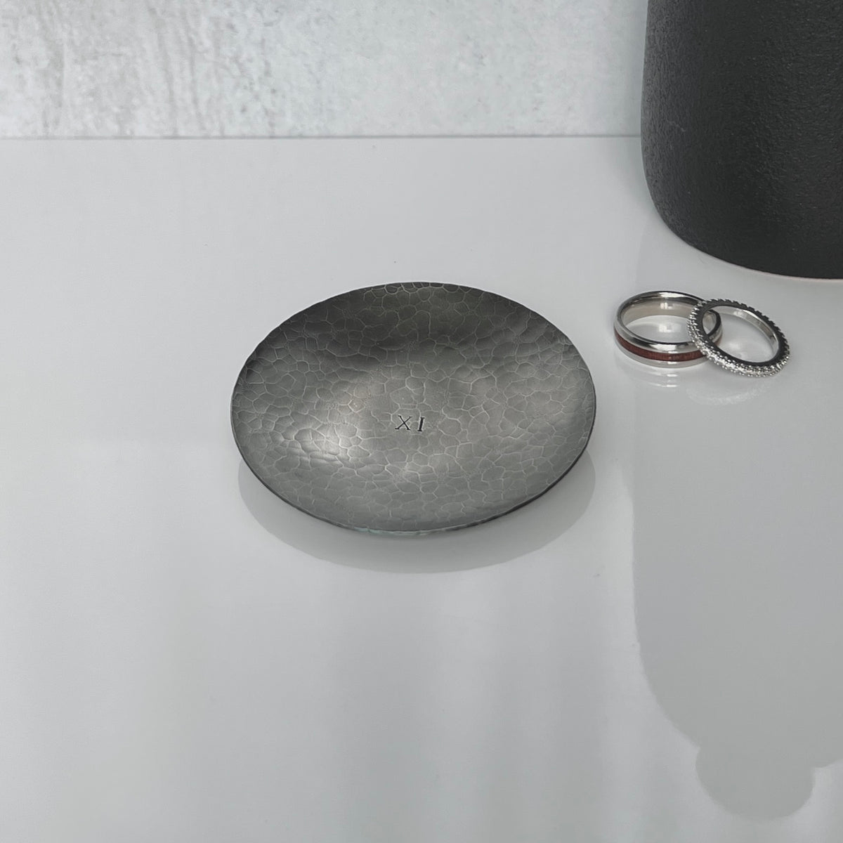Personalized Steel Ring Dish - Round, Hammered & Custom Stamped