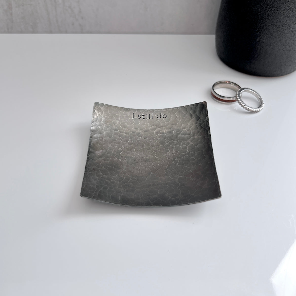I Still Do Steel Ring Dish - Square, Hammered