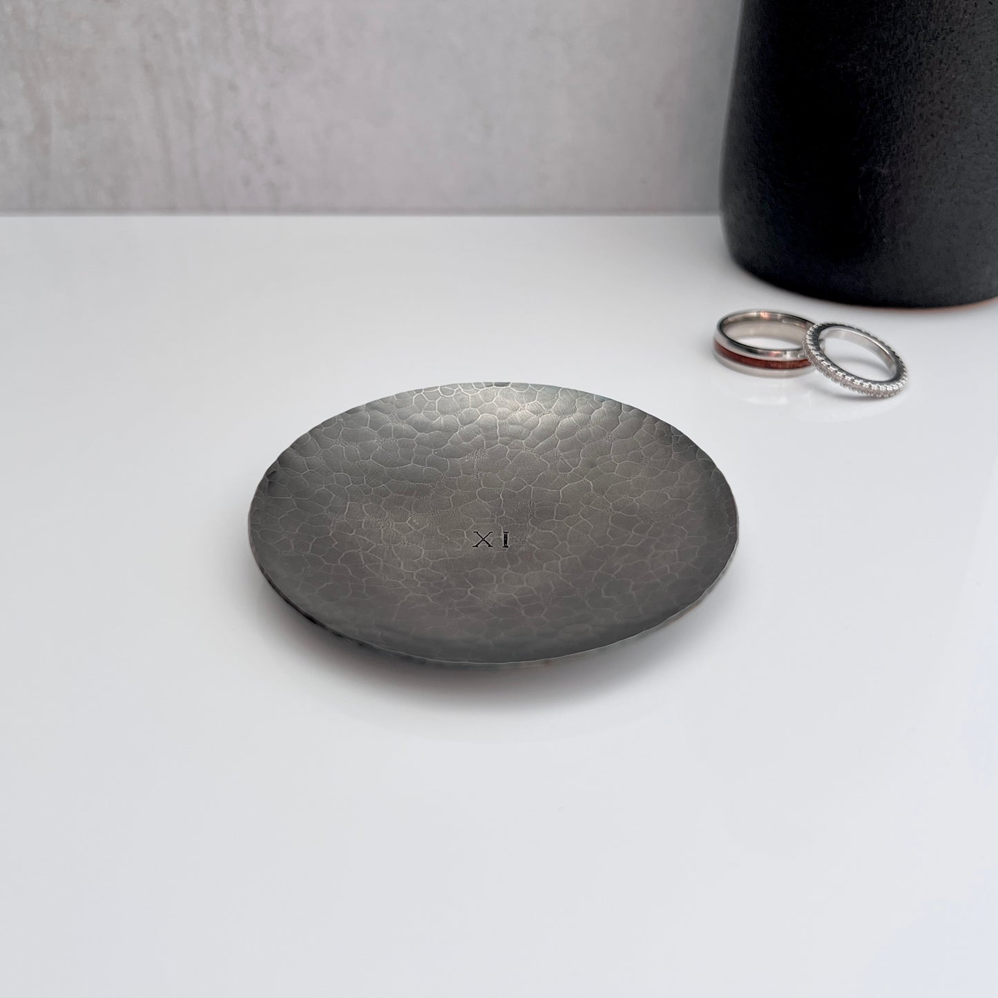Personalized Steel Ring Dish - Round, Hammered & Custom Stamped
