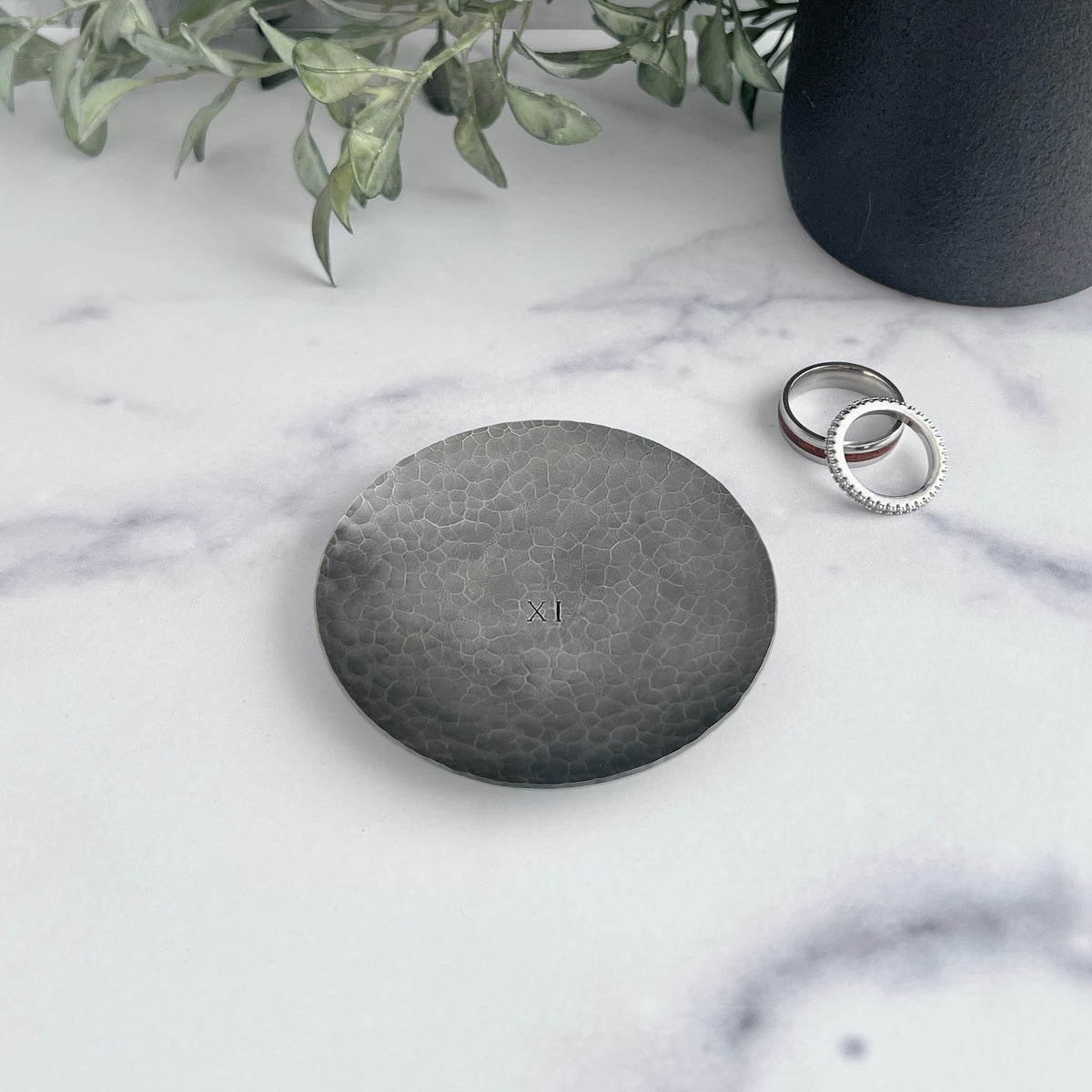 Personalized Steel Ring Dish - Round, Hammered & Custom Stamped