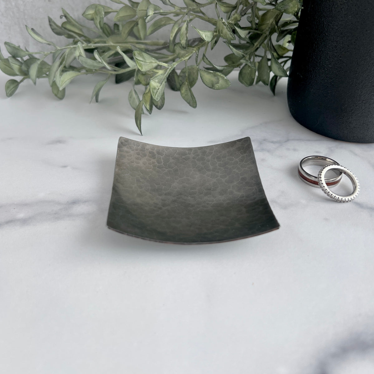 Steel Ring Dish - Square, Hammered