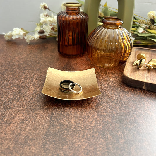Hammered Copper, Bronze, or Pewter Square Ring Dish – 3" Minimalist Christmas Gift