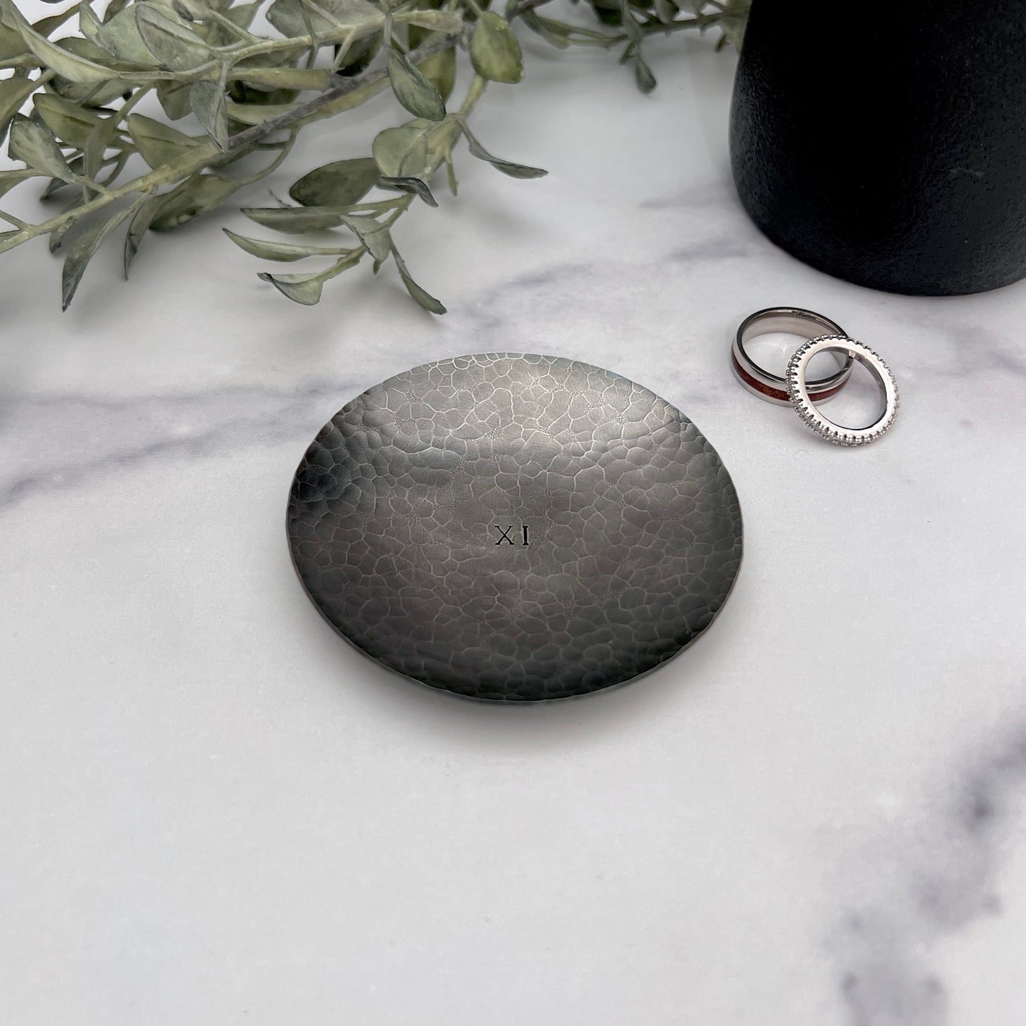 Personalized Steel Ring Dish - Round, Hammered & Custom Stamped