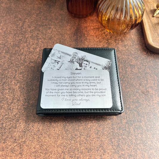 Photo Wallet Card for Son – Personalized Metal Insert with Engraved Message