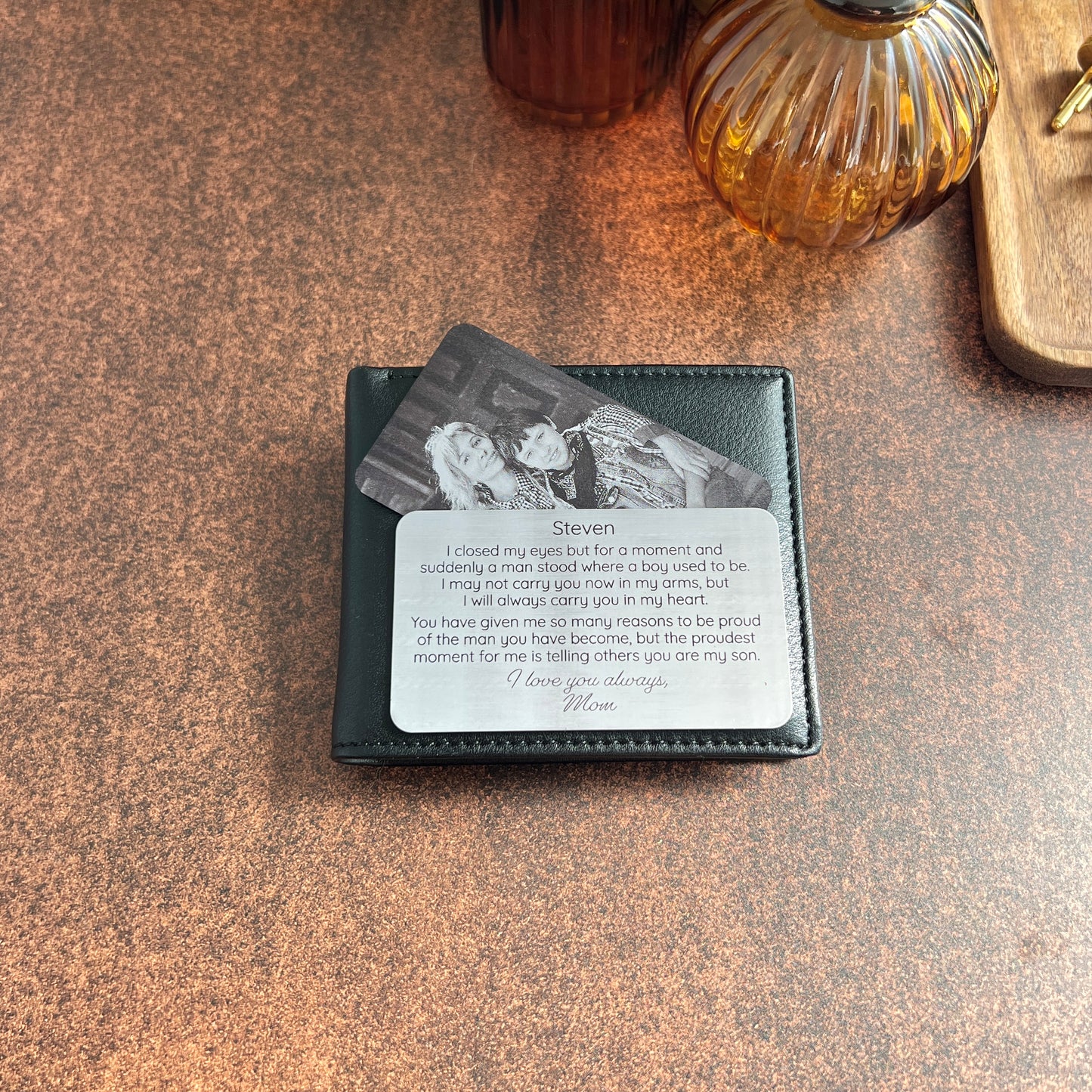 Photo Wallet Card for Son – Personalized Metal Insert with Engraved Message