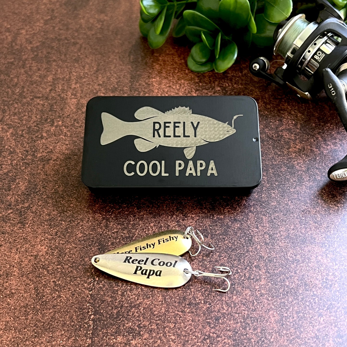 Custom Fishing Lure Gift Set - Engraved Lures with Keepsake Tin