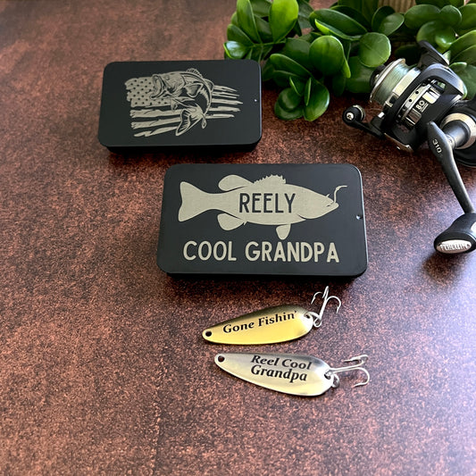 Bestselling Fishing Gift for Grandpa – Engraved Lure Set with Gift Tin