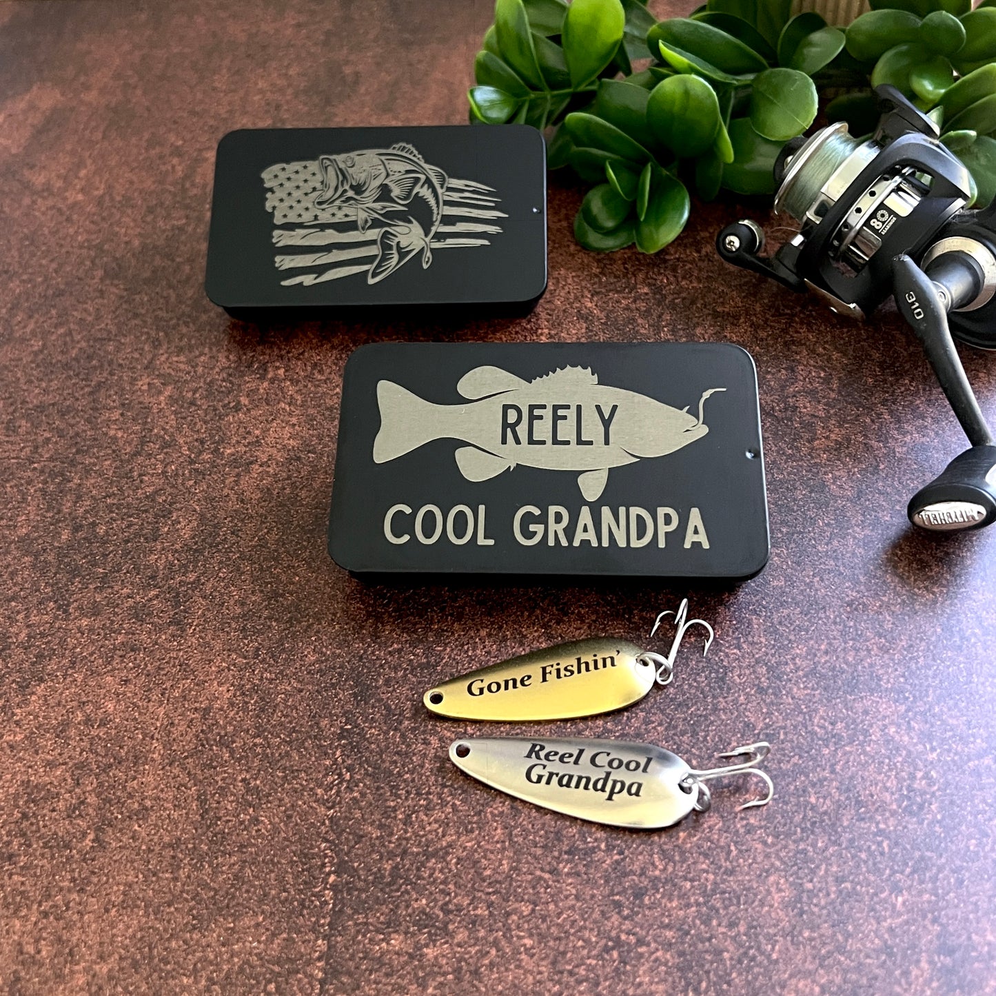 Custom Fishing Lure Gift Set - Engraved Lures with Keepsake Tin