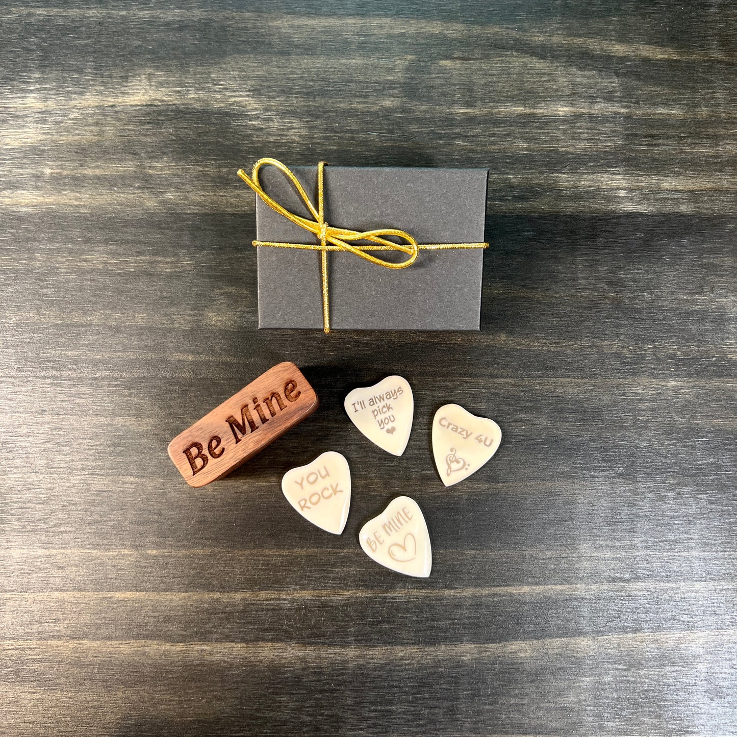 Personalized Heart Shaped Bone Guitar Pick with Custom Magnetic Wood Box