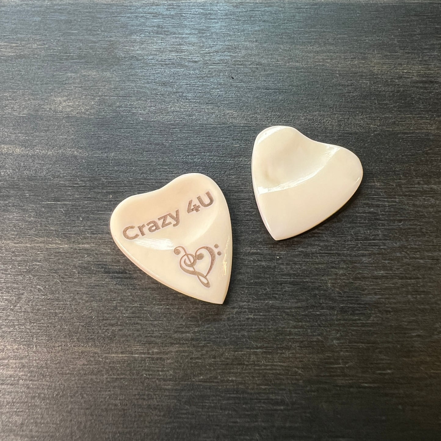 Personalized Heart Shaped Bone Guitar Pick with Custom Magnetic Wood Box