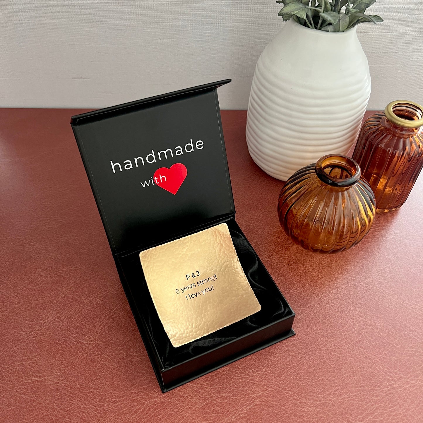 Custom Small Square Ring Dish – Hand-Stamped Copper, Bronze, or Pewter | Personalized 3" Metal Ring Holder