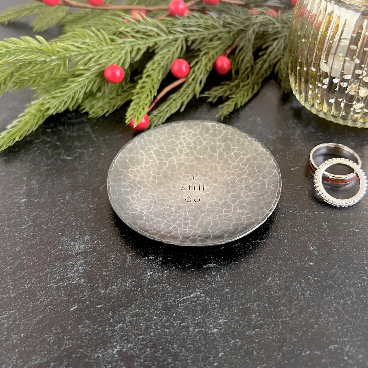 I Still Do Steel Ring Dish - Round, Hammered