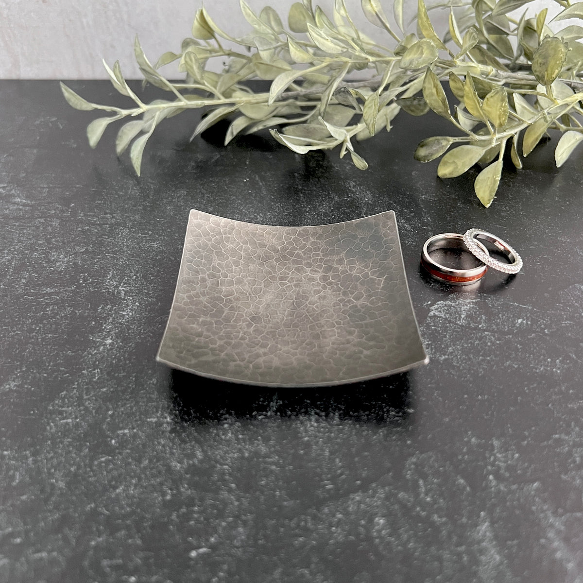 Steel Ring Dish - Square, Hammered