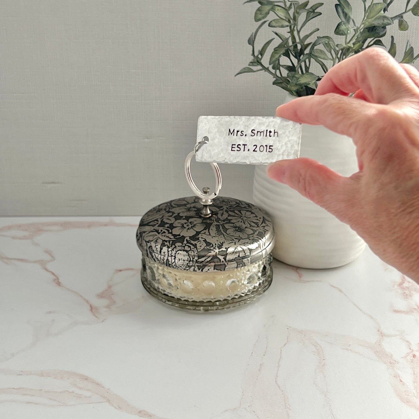 Personalized Pewter Keychain — Custom Stamped