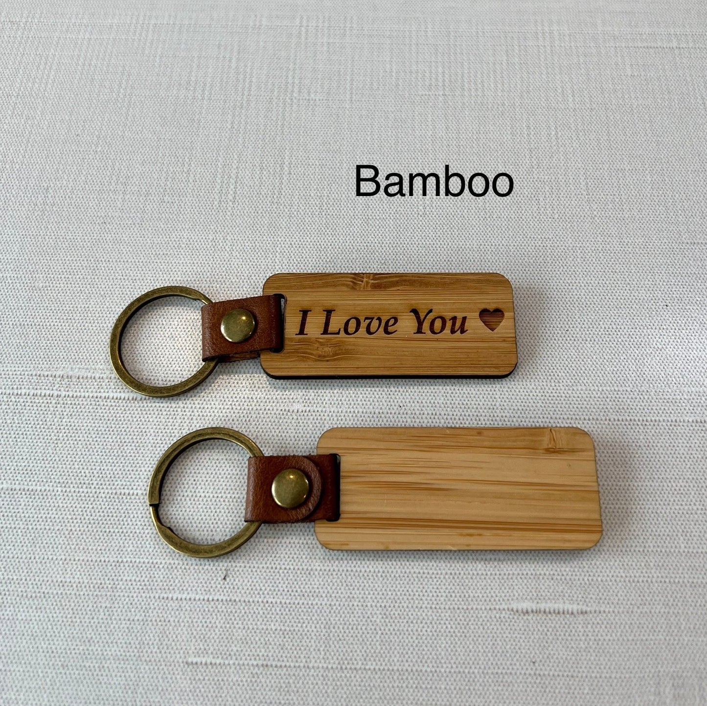 Custom Engraved Walnut, Cherry, Bamboo, and Rosewood Keychains