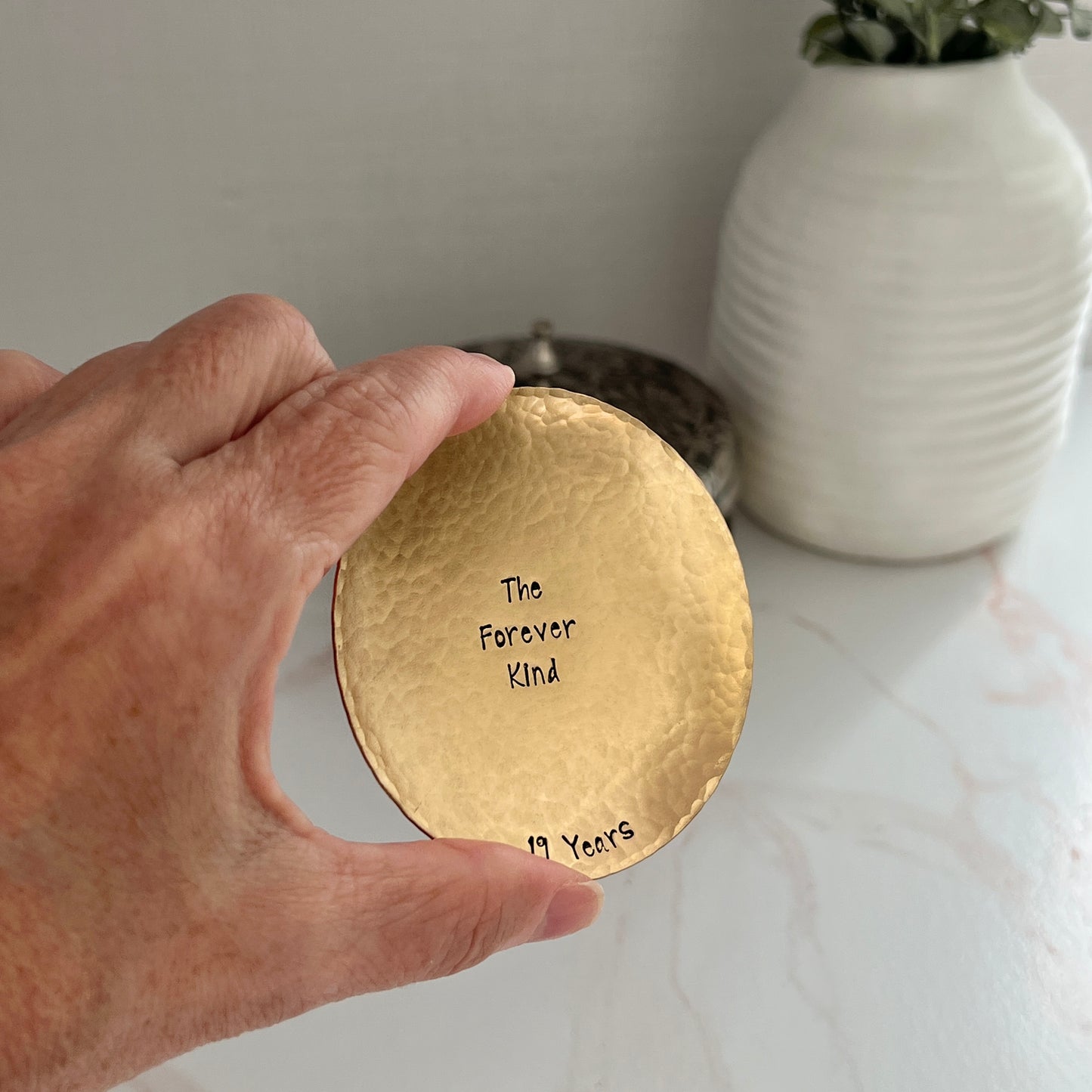 Custom Engraved Ring Dish – Small or Medium Round in Copper, Bronze, or Pewter