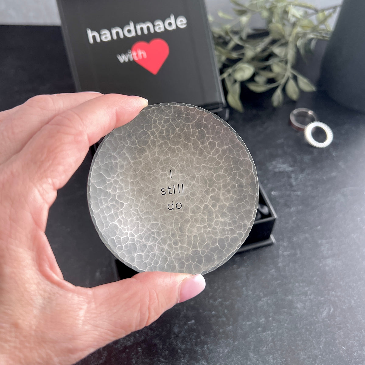 I Still Do Steel Ring Dish - Round, Hammered