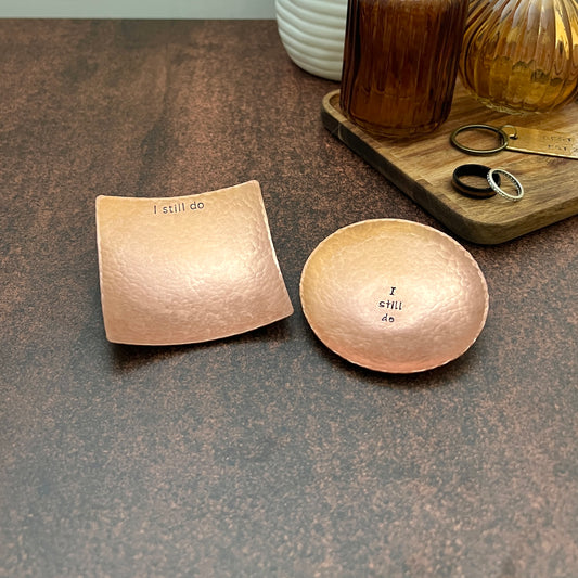 “I Still Do” Engraved Ring Dish – Hammered Copper, Bronze, or Pewter Christmas Gift