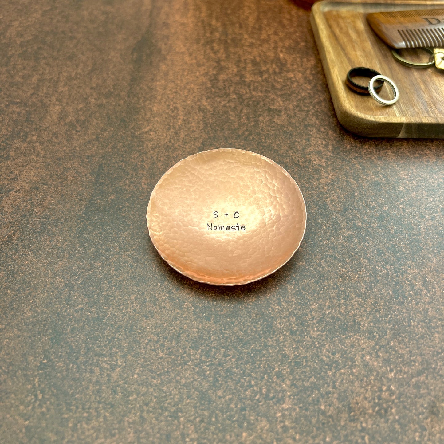 Custom Engraved Ring Dish – Small or Medium Round in Copper, Bronze, or Pewter