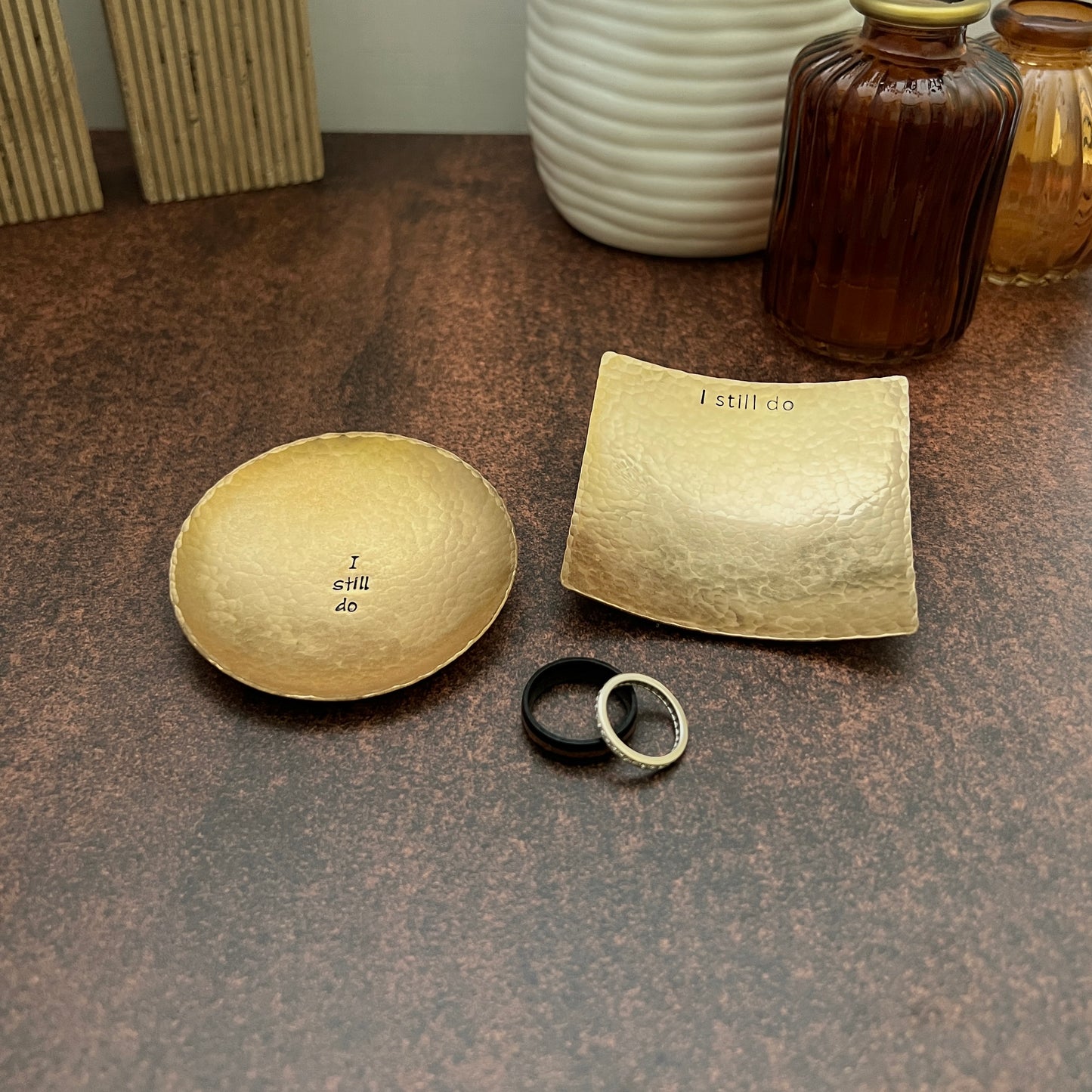 "I Still Do" Hand-Stamped Bronze Ring Dish, Round