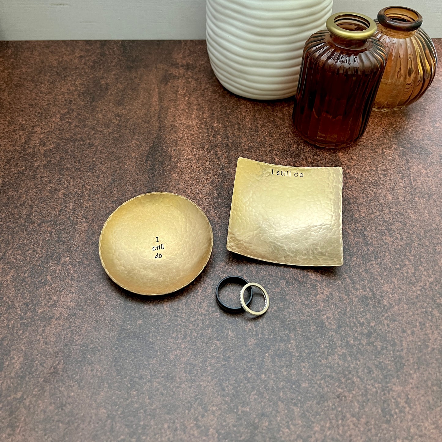 "I Still Do" Hand-Stamped Bronze Ring Dish, Square