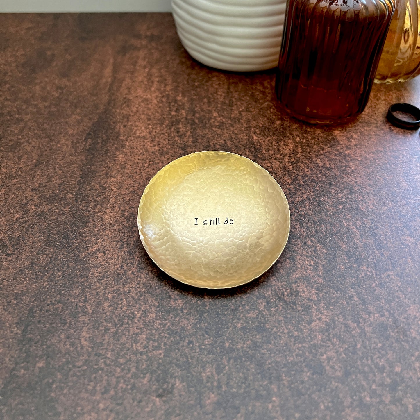 "I Still Do" Hand-Stamped Bronze Ring Dish, Round