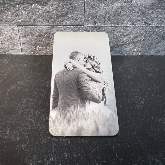 Custom Metal Engraved Photo Wallet Insert with Your Text on the Back