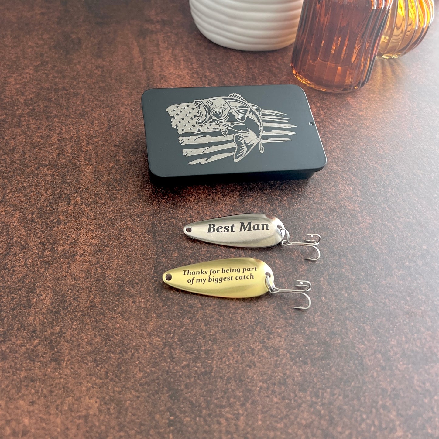 Custom Fishing Lure Gift Set - Engraved Lures with Keepsake Tin