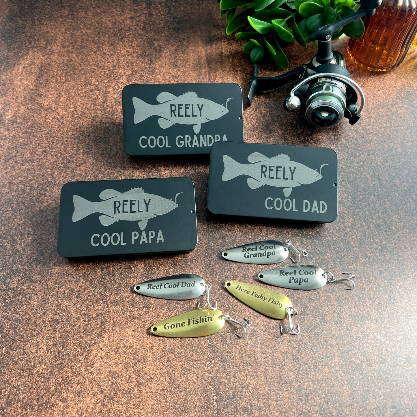 Custom Fishing Lure Gift Set - Engraved Lures with Keepsake Tin