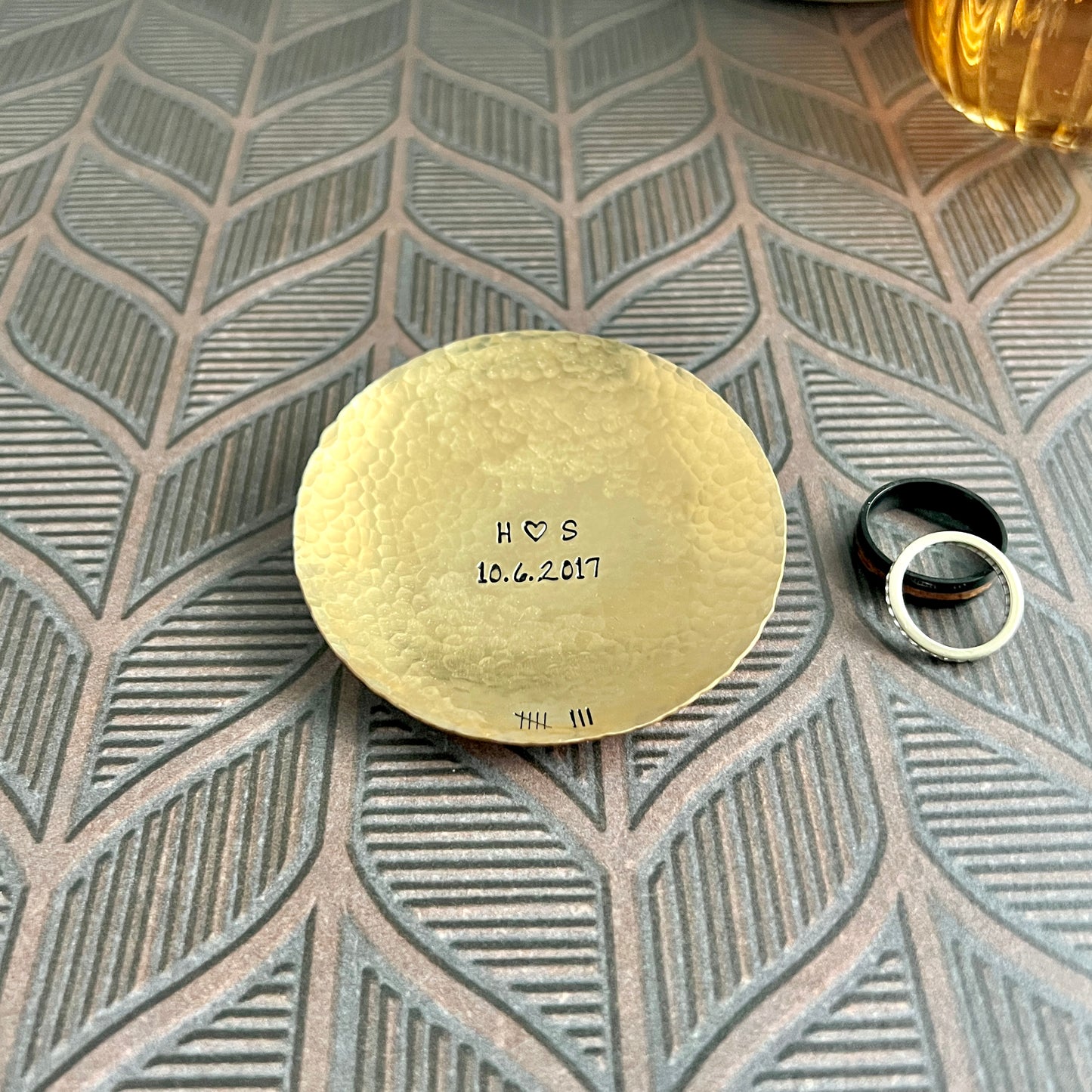Personalized Bronze Ring Dish - Round, Hammered & Custom Stamped