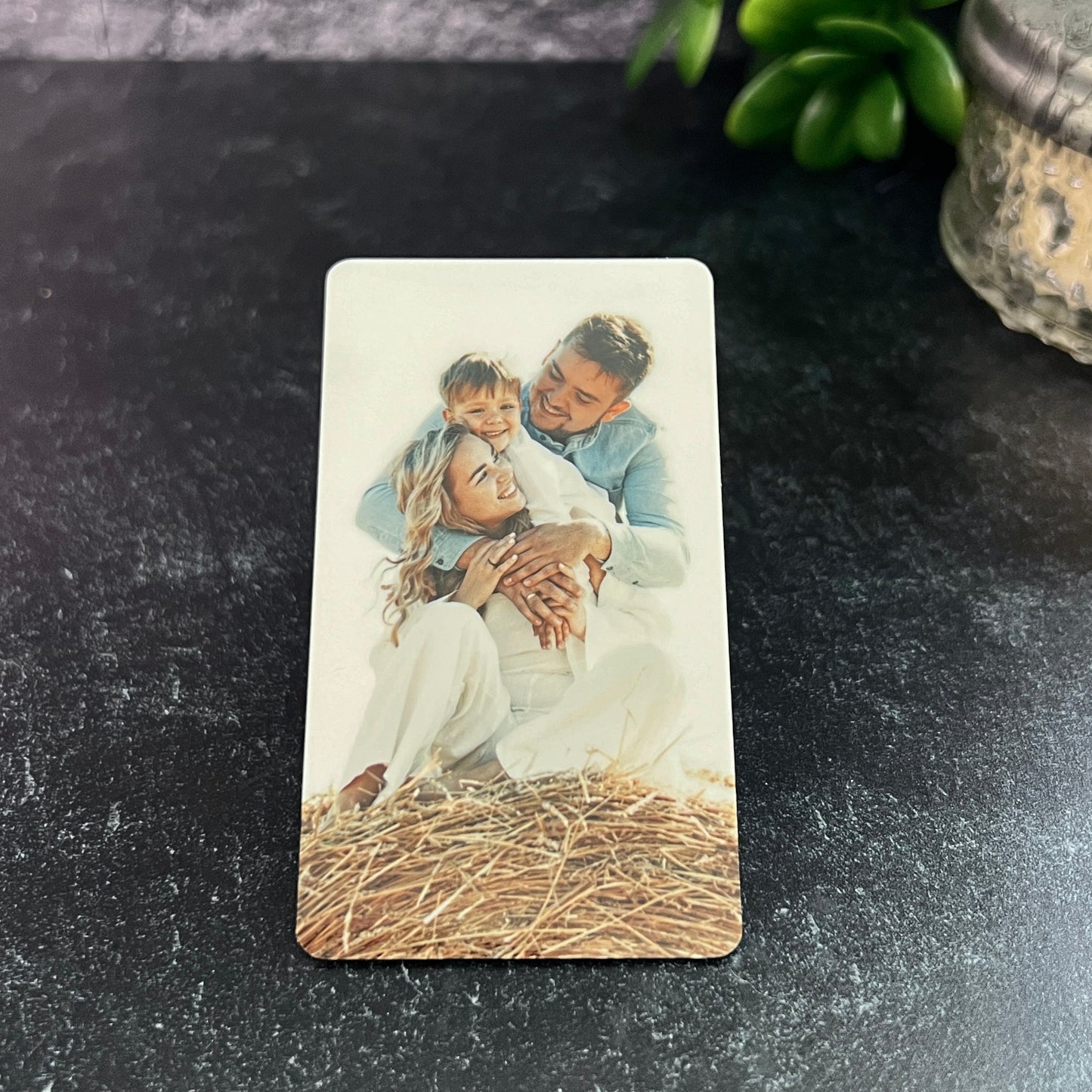 Custom Metal Photo Wallet Card – Personalized with Photo and Text, Includes Gift Pouch