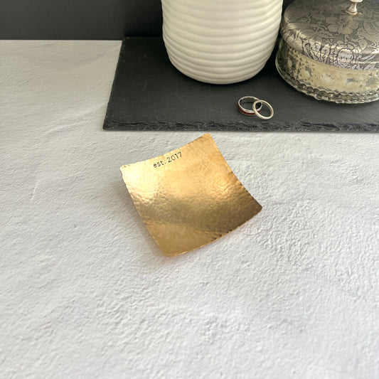 Custom Small Square Ring Dish – Hand-Stamped Copper, Bronze, or Pewter | Personalized 3" Metal Ring Holder