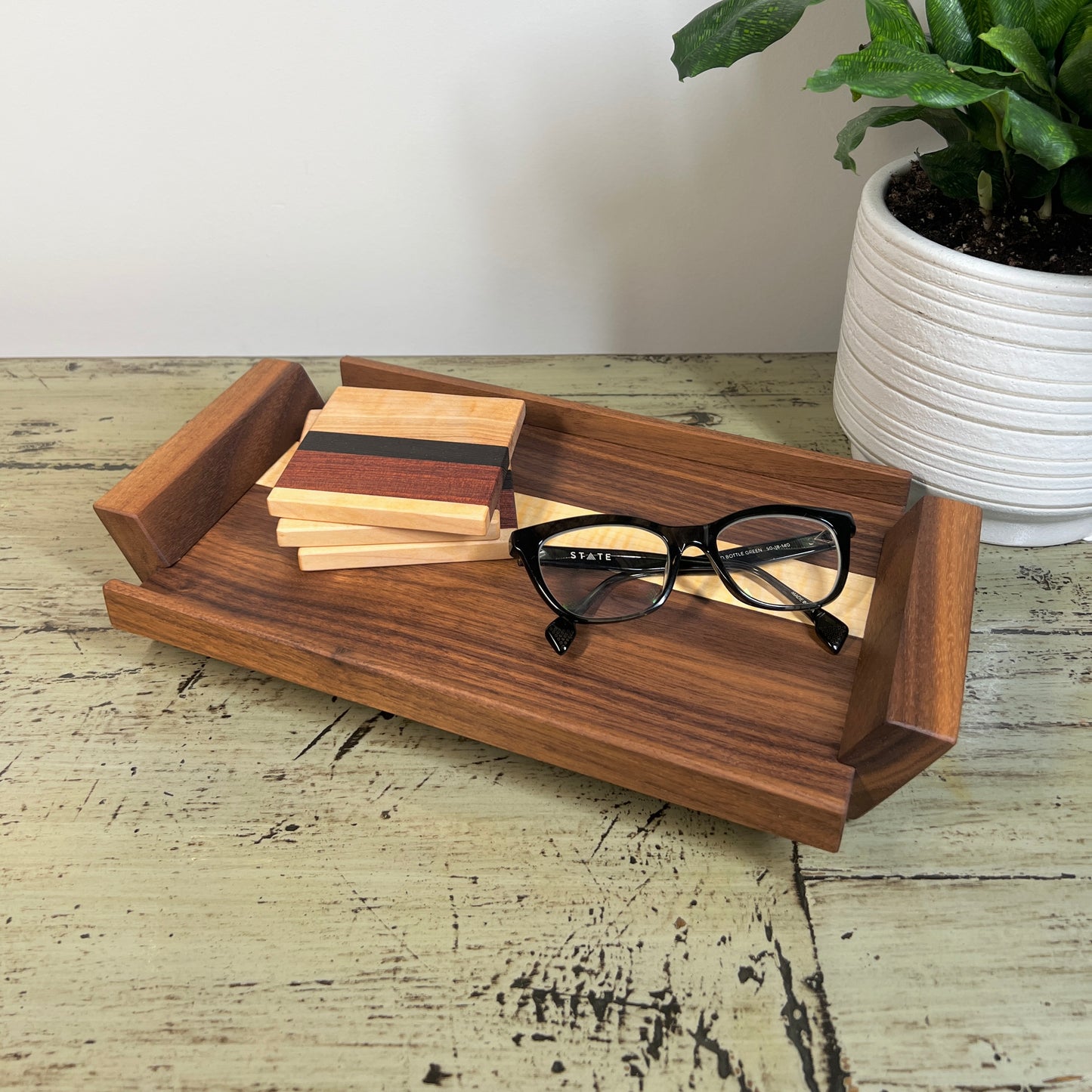 Handcrafted Wood Valet Tray - Walnut, Cherry, or Lacewood