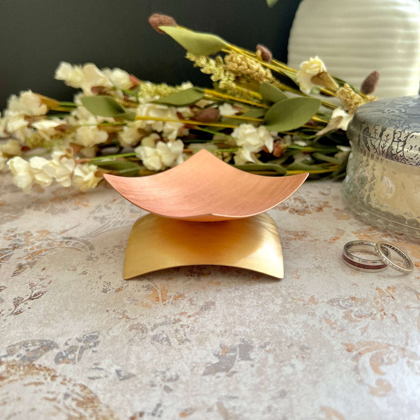 The Duo Curve, Handcrafted Copper and Bronze Sculptural Dish