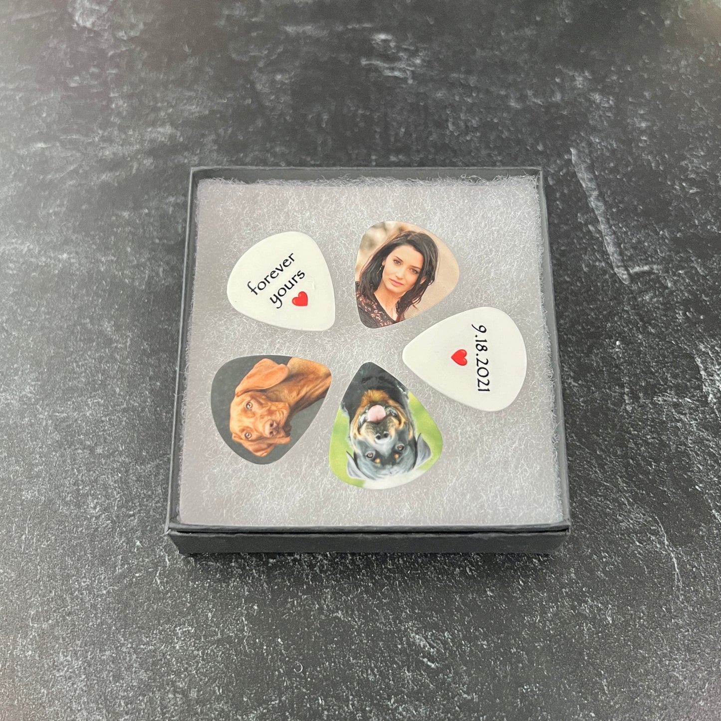 Color Photo Guitar Picks with Text – Personalized Music Keepsake, 1, 2, or 5 Pack