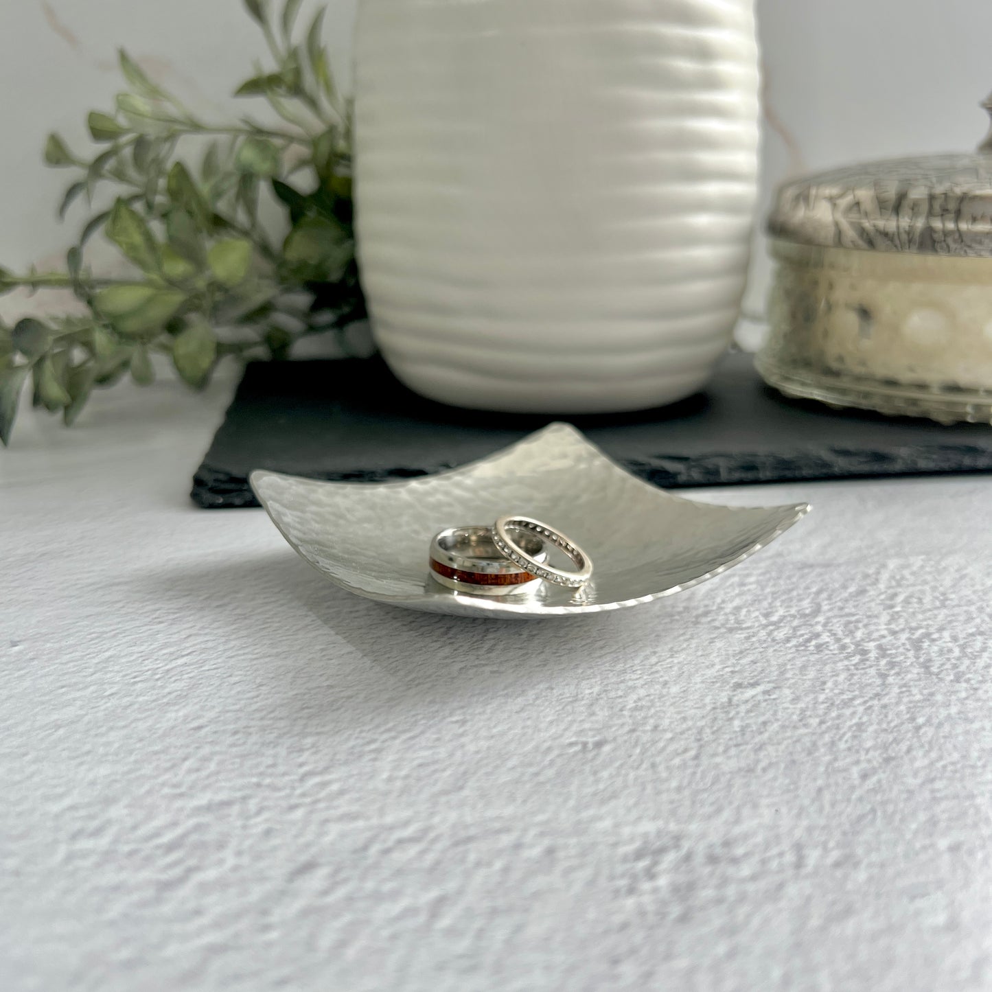 Square Pewter Ring Dish - Hammered & Custom Stamped